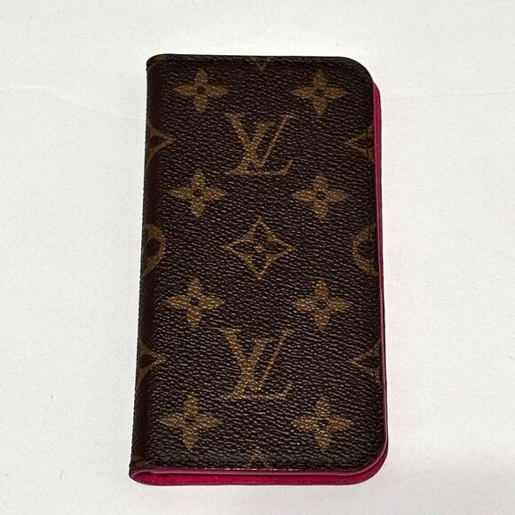 Louis Vuitton Monogram iPhone X /XS Folio Case Fuschia Brown Luxury Designer - Picture 2 of 12